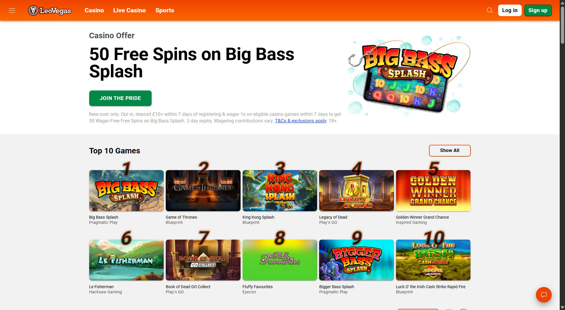 10. LeoVegas- Scelta affidabile del casinò Zimpler